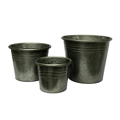 Set of 3 Graphite Flower Buckets- 